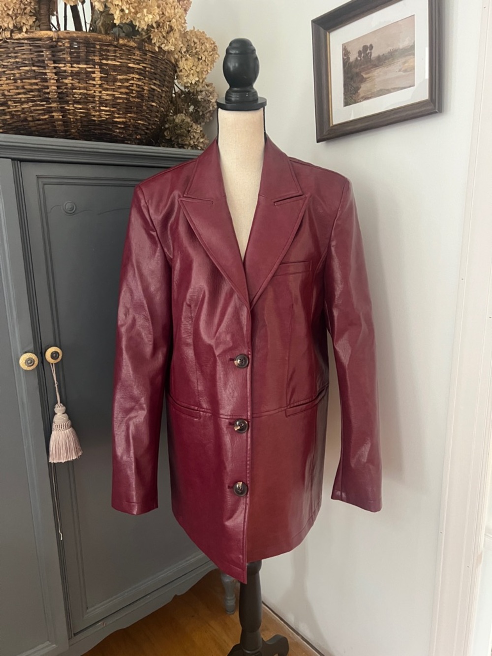 NWT Anthropologie Maeve Burgundy Leather Blazer - Picture 5 of 7